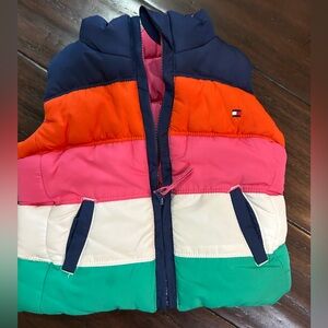 Tommy Hilfiger Pink and Green Striped Puffer Vest reversible to all pink 6-9 M